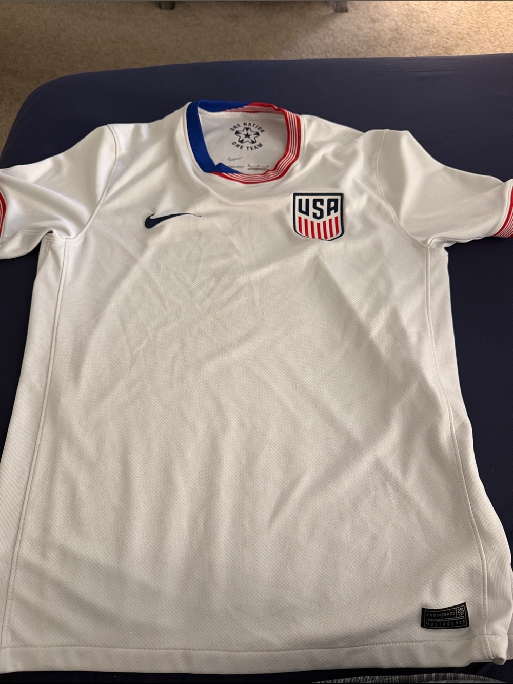 USA White Soccer Jersey medium with Red & Blue Trim